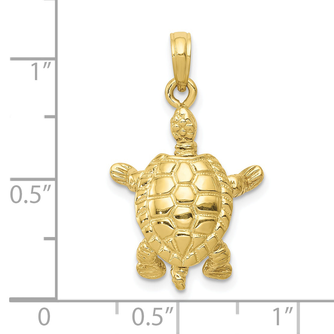 10K Solid Polished 3-D Moveable Turtle Pendant