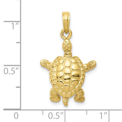 10K Solid Polished 3-D Moveable Turtle Pendant