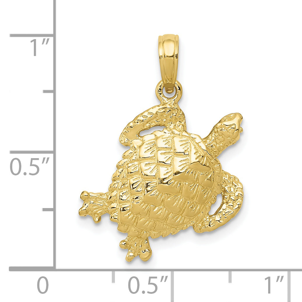 10K Solid Polished Open-Backed Turtle Pendant