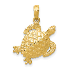 10K Solid Polished Open-Backed Turtle Pendant