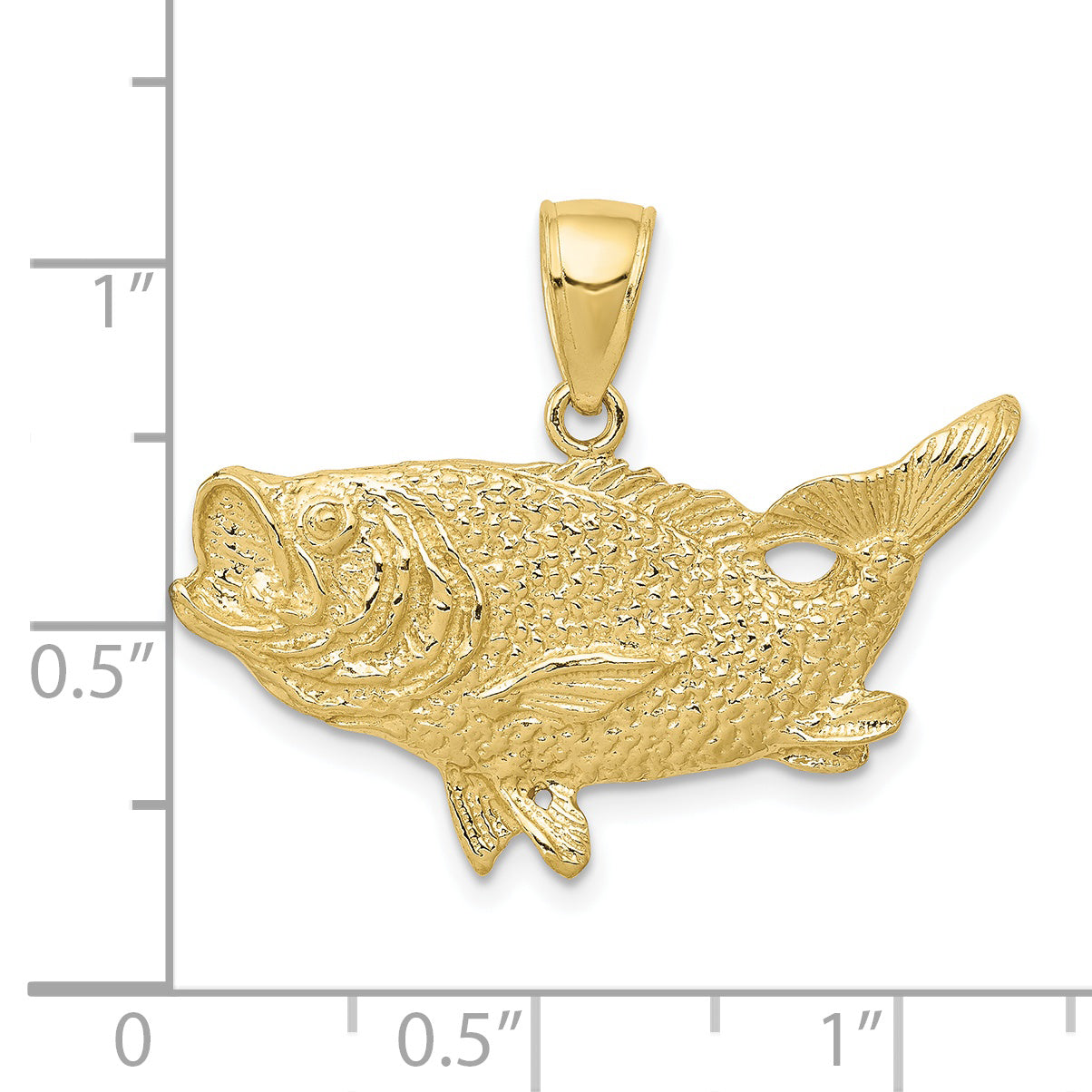 10K Polished Open-Backed Bass Fish Pendant