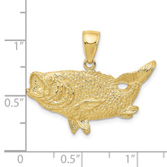 10K Polished Open-Backed Bass Fish Pendant