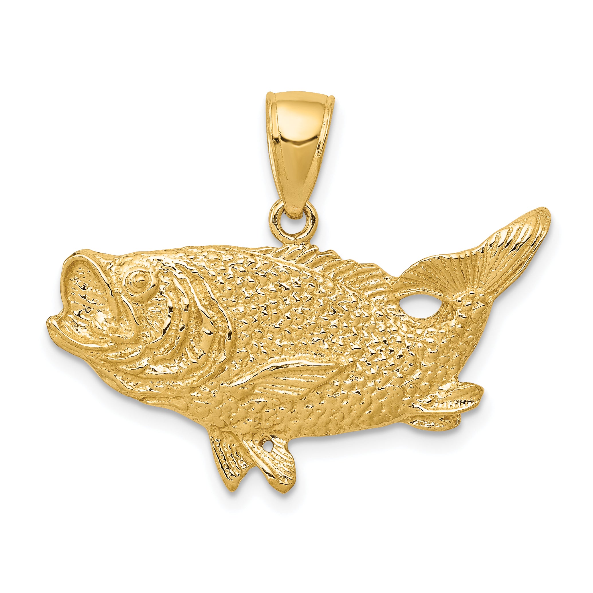 10K Polished Open-Backed Bass Fish Pendant