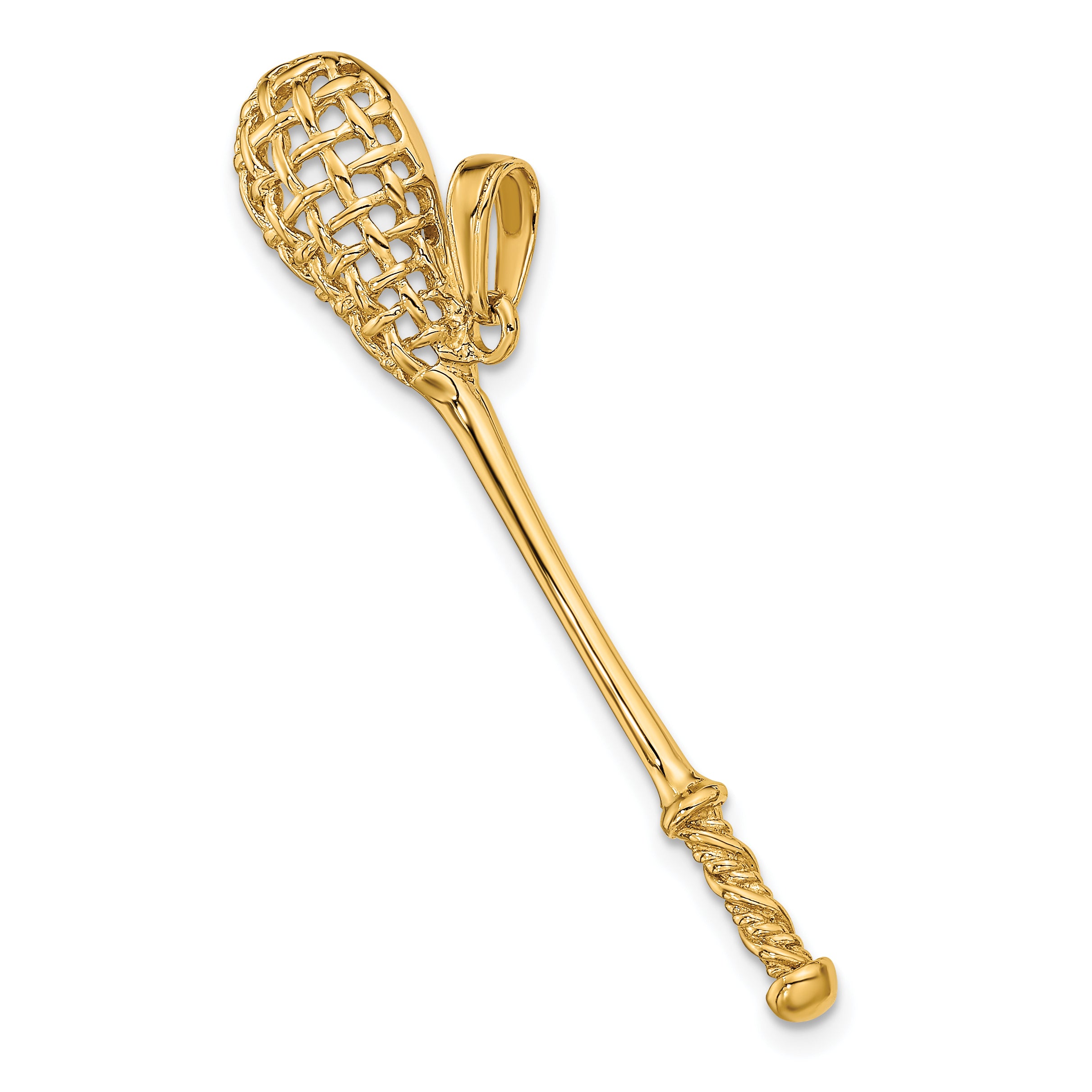 10K Solid Polished 3-D Lacrosse Stick Pendant