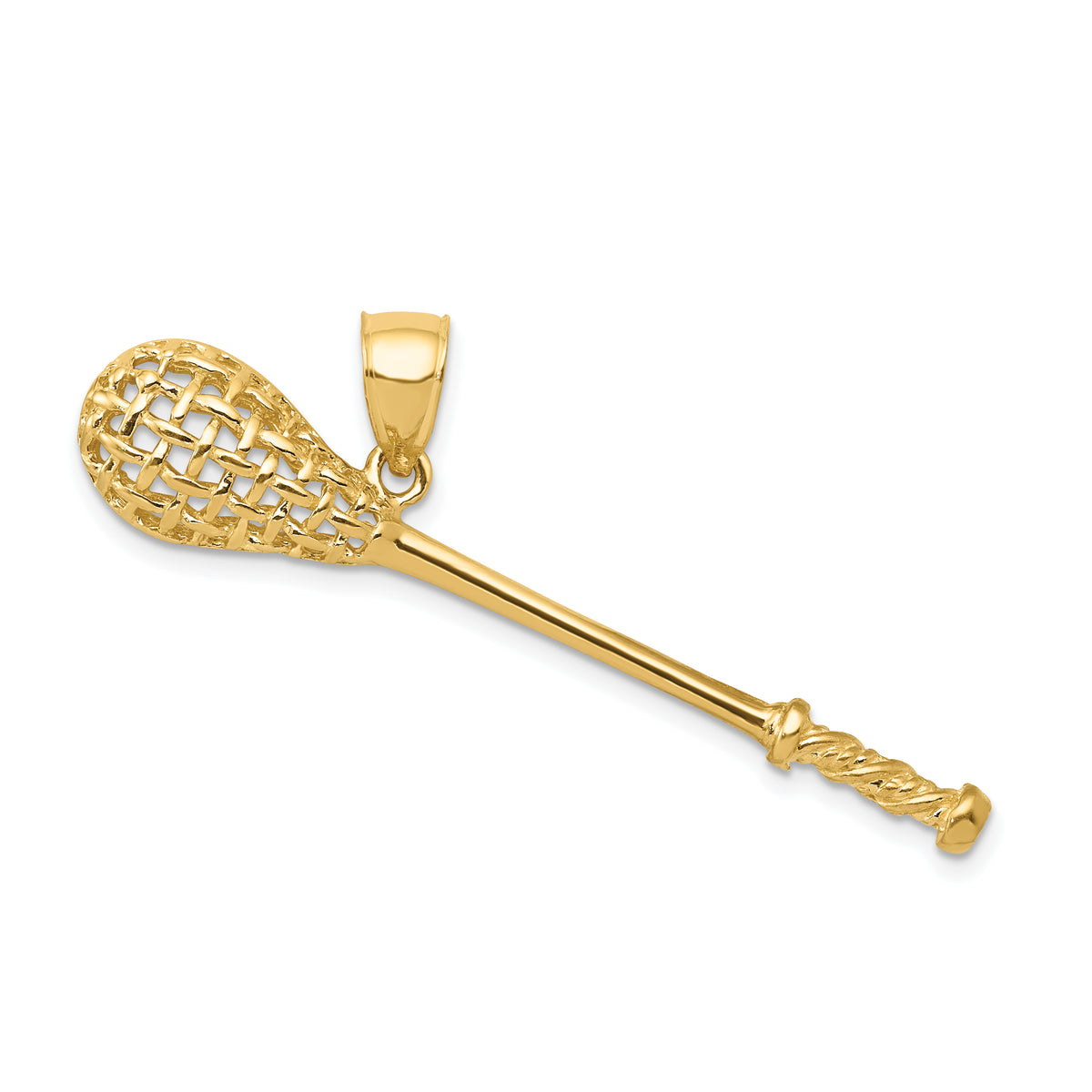 10K Solid Polished 3-D Lacrosse Stick Pendant