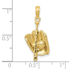 10K Polished 3-D Glove/Bat/Ball Baseball Pendant