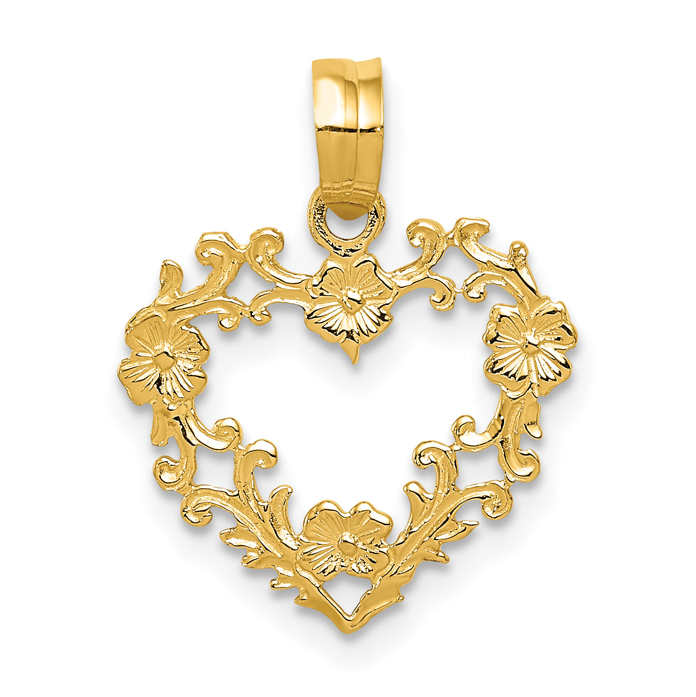 10K Polished Floral Border Heart Pendant