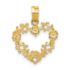 10K Polished Floral Border Heart Pendant