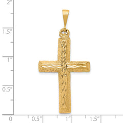 10K Gold Diamond-Cut Cross Pendant Solid Polished Finish 45mm