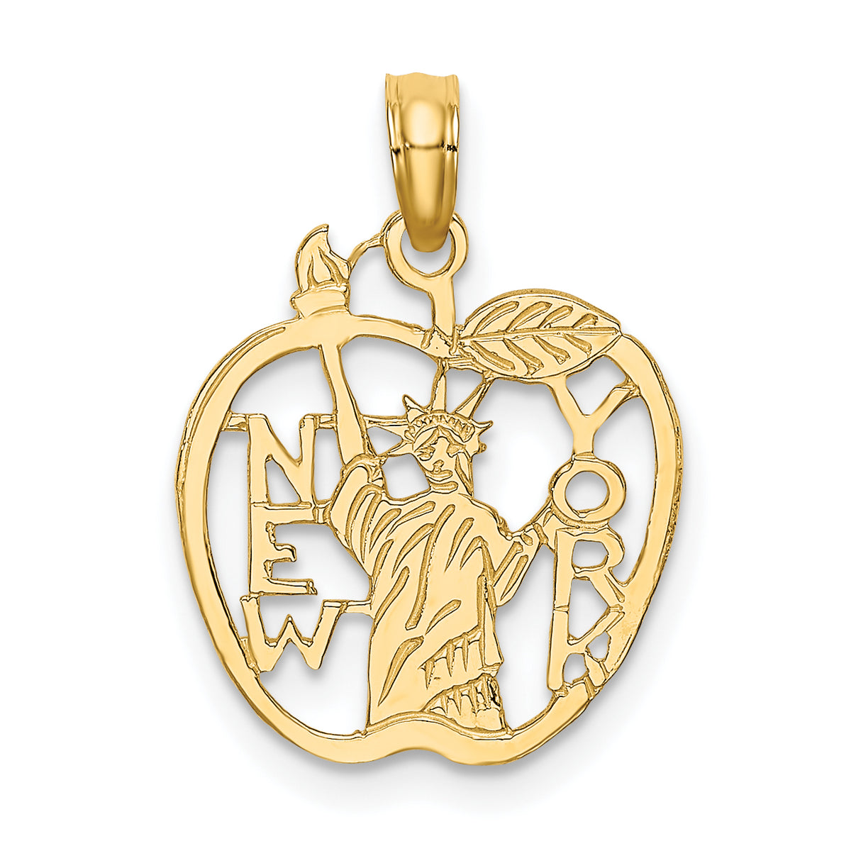 10k Cut-out NEW YORK w/Statue of Liberty in Apple Charm