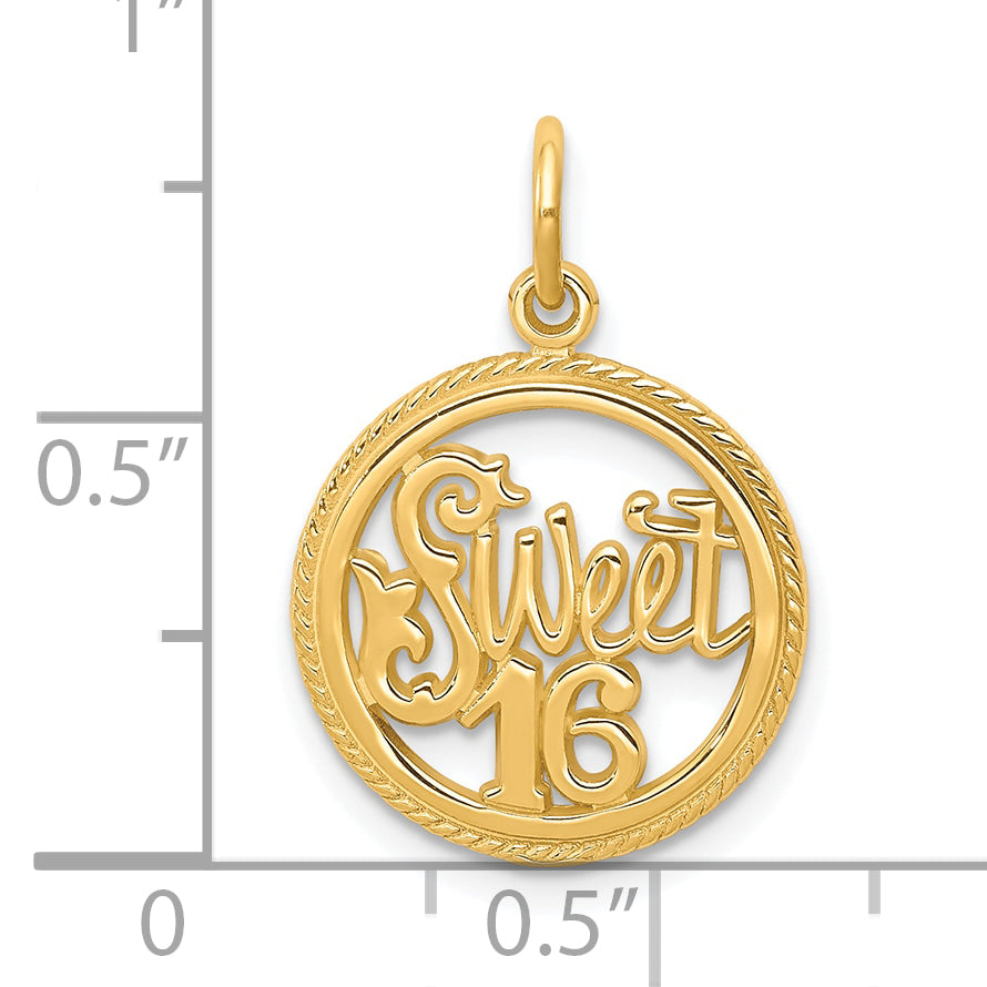 10K Gold Sweet 16 Charm with Polished Finish Solid Design