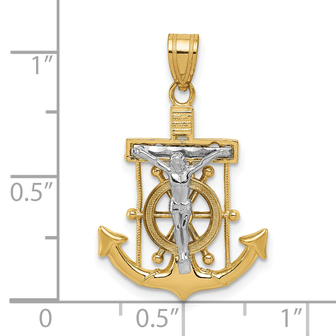 10k Two-tone Diamond-cut Mariner's Cross Pendant