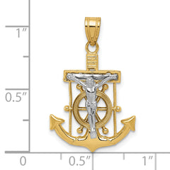 10k Two-tone Diamond-cut Mariner's Cross Pendant