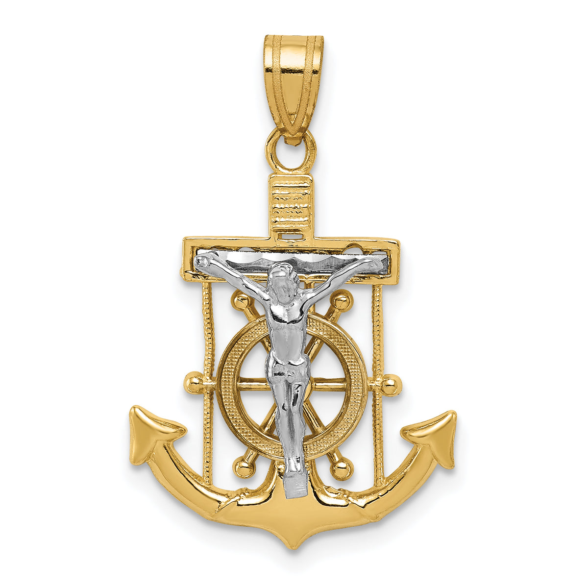 10k Two-tone Diamond-cut Mariner's Cross Pendant