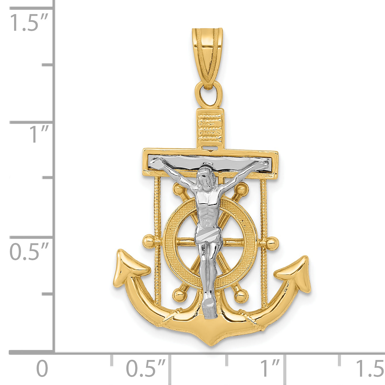 10k Two-tone Diamond-cut Mariner's Cross Pendant