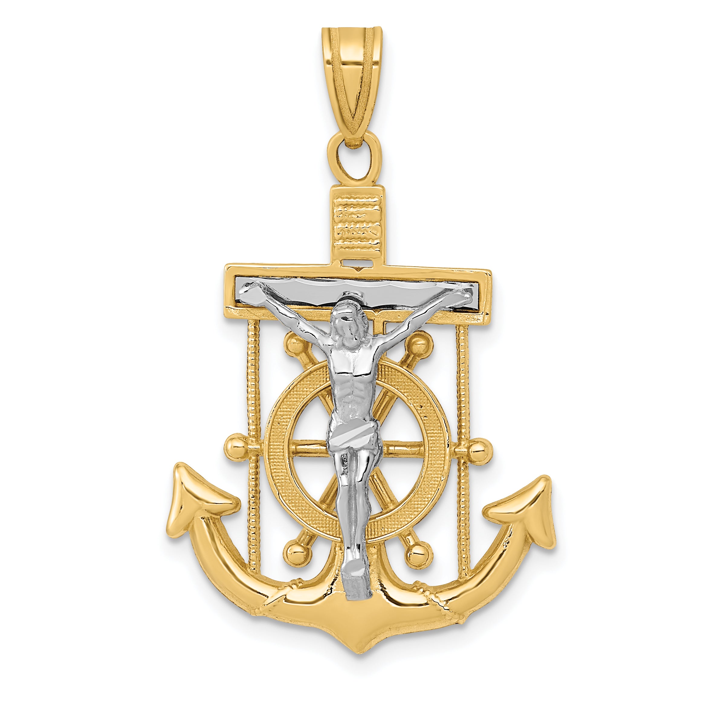 10k Two-tone Diamond-cut Mariner's Cross Pendant