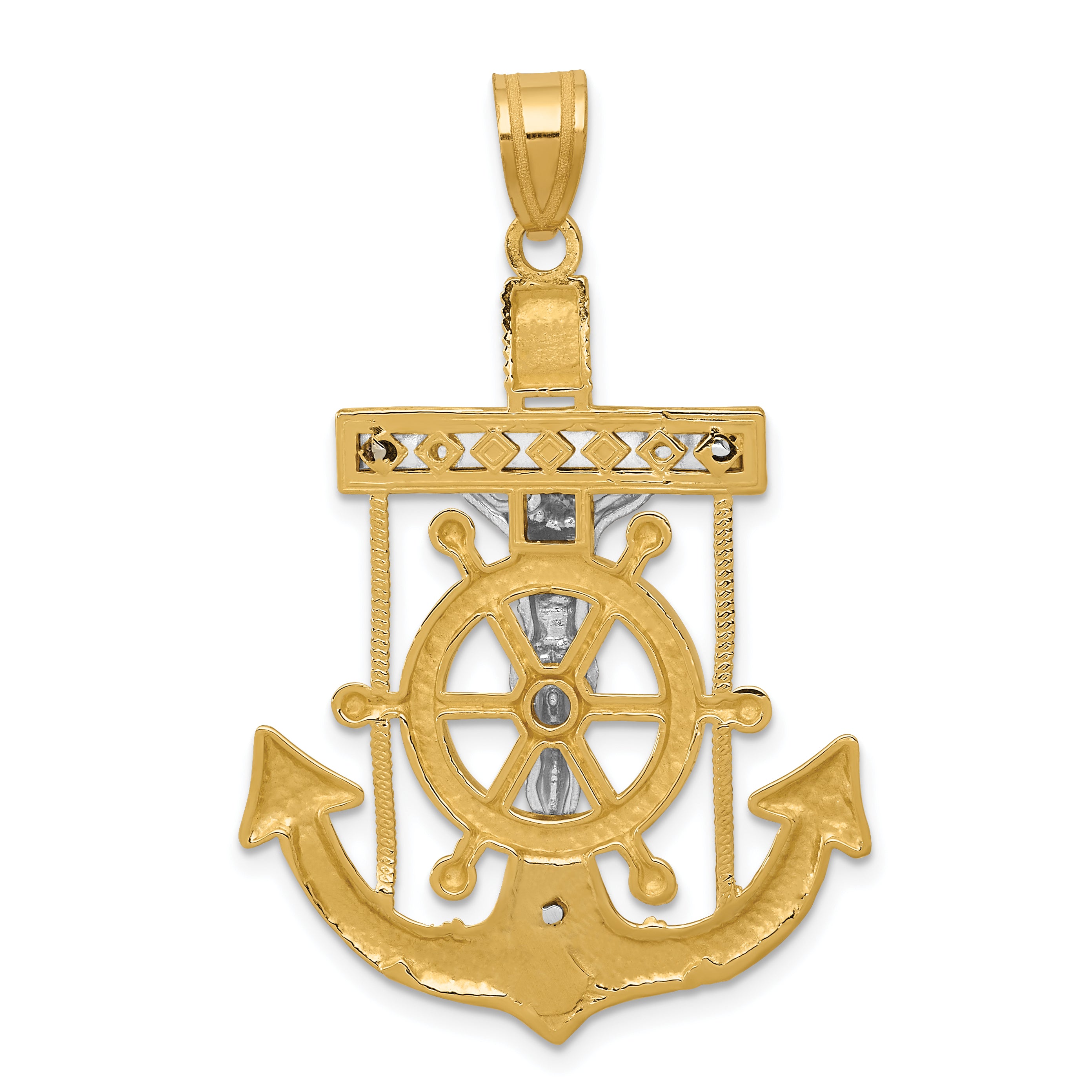 10k Two-tone Diamond-cut Mariner's Cross Pendant