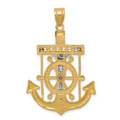 10k Two-tone Diamond-cut Mariner's Cross Pendant