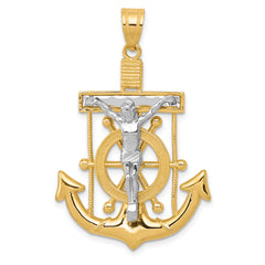 10k Two-tone Diamond-cut Mariner's Cross Pendant