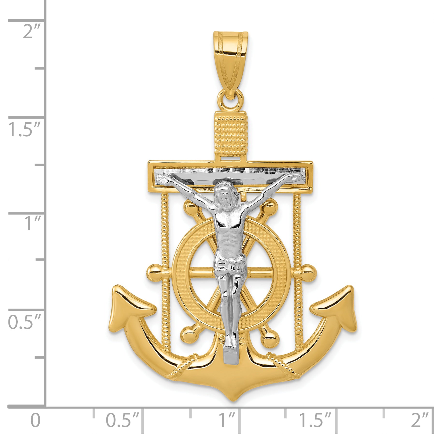 10k Two-tone Diamond-cut Mariner's Cross Pendant