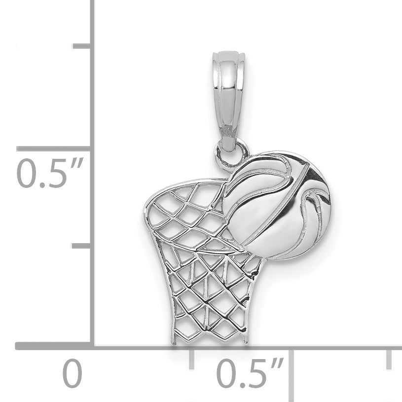 10K White Gold Basketball Hoop And Ball Pendant