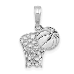 10K White Gold Basketball Hoop And Ball Pendant