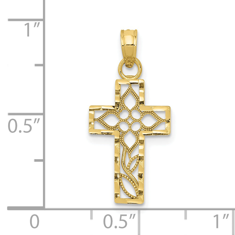 10k Diamond-cut Filigree Cross Pendant