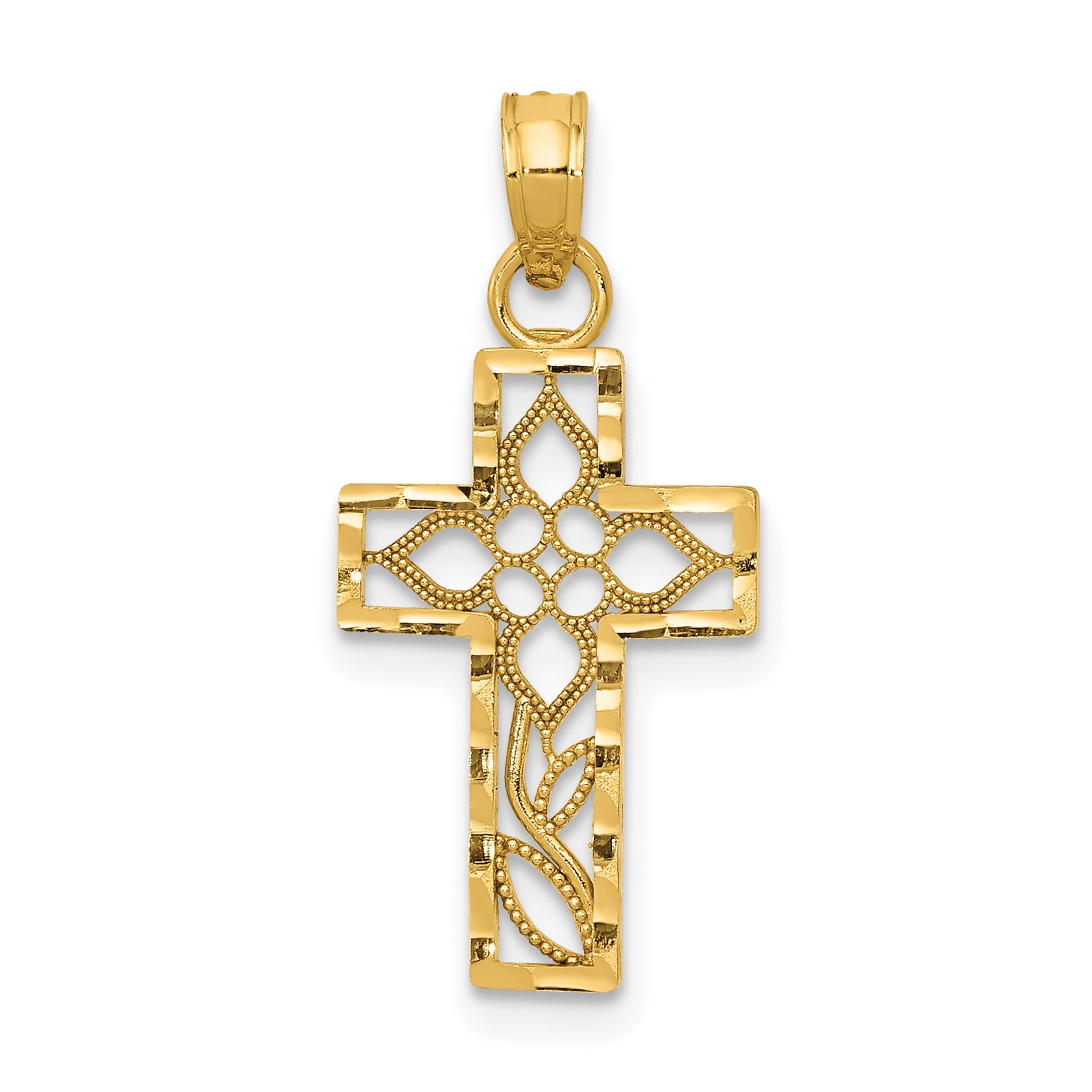 10k Diamond-cut Filigree Cross Pendant