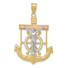 10k Tri-color Diamond-cut w/Textured Mariner's Cross Pendant