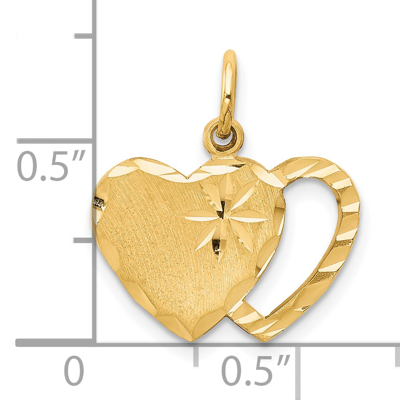 10K Gold Diamond-Cut Double Heart Charm Pendant  Elegant Solid Design