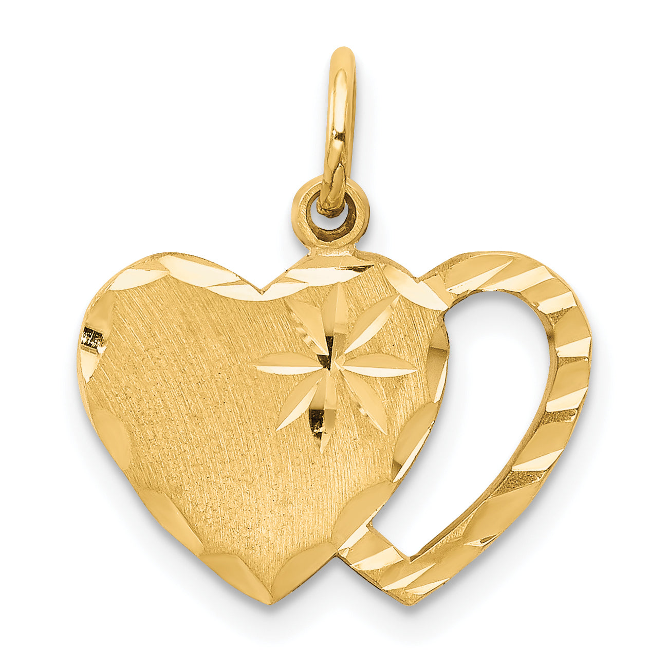 10k Solid Diamond-cut Double Heart Charm