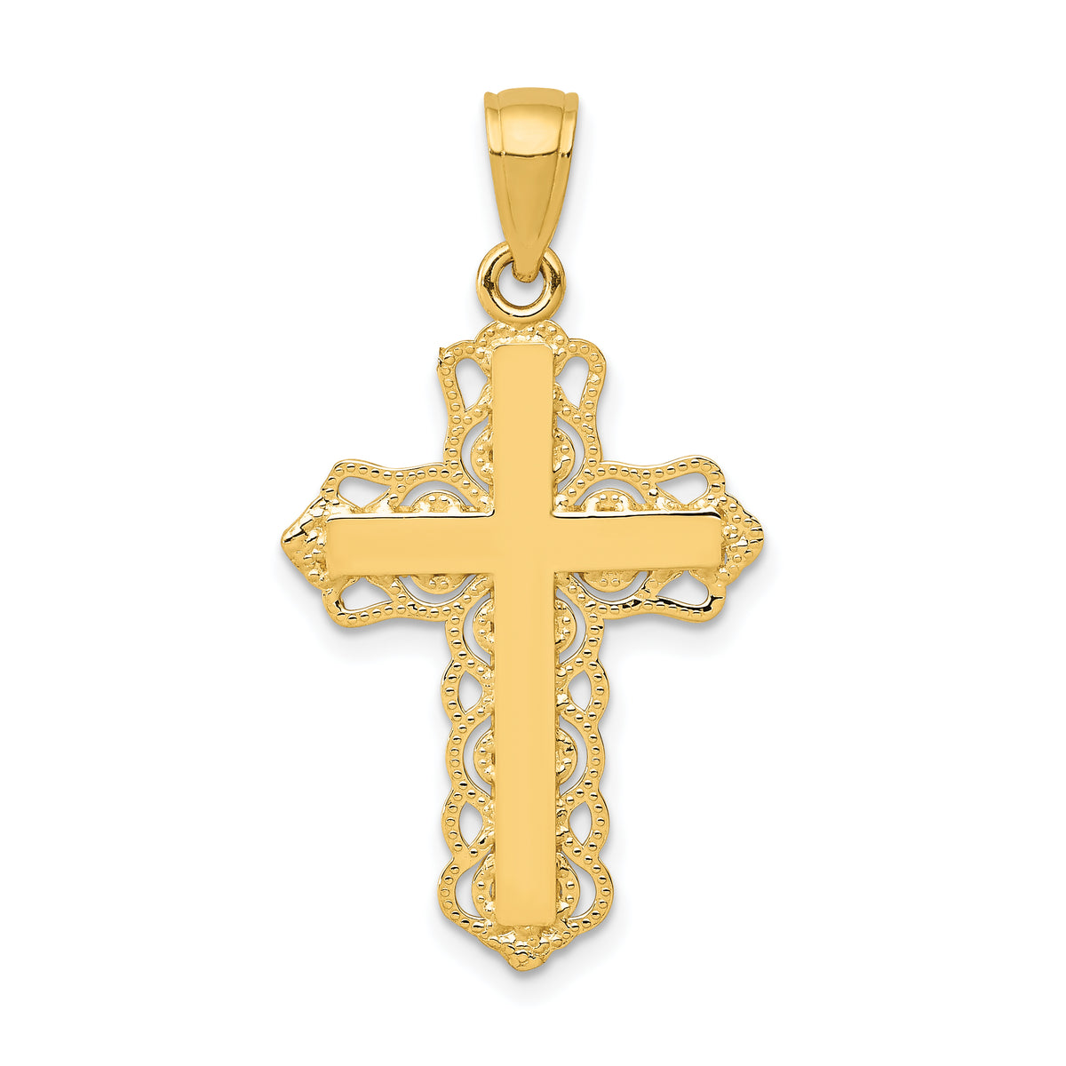 10K Lace Trim Cross Pendant