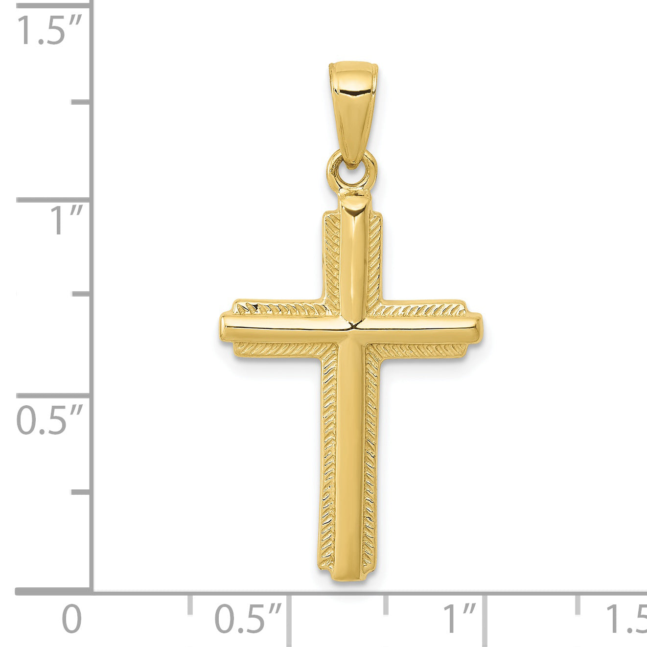 10K Cross with Striped Border Pendant