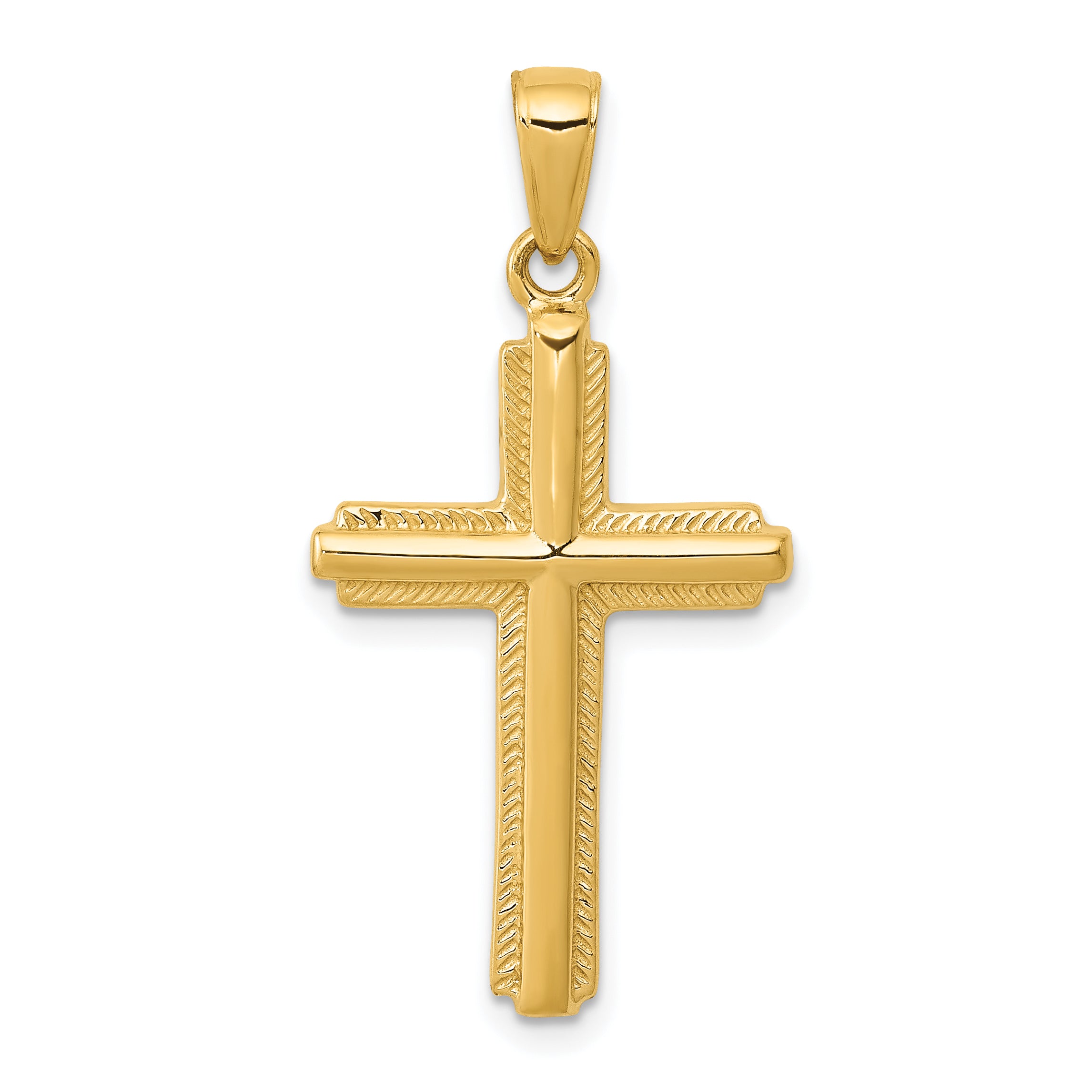 10K Cross with Striped Border Pendant