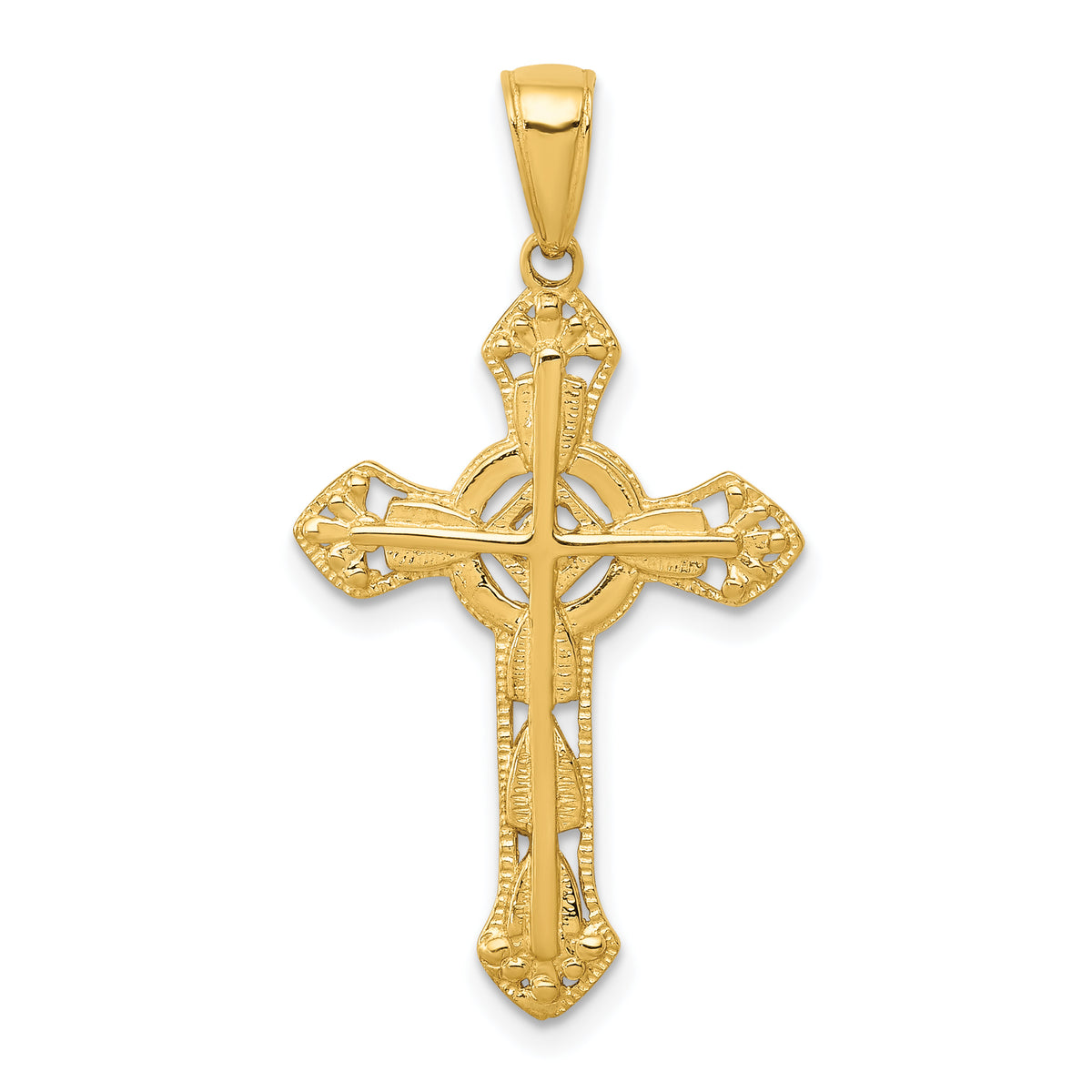 10K Stick Cross on Ornate Cross Pendant