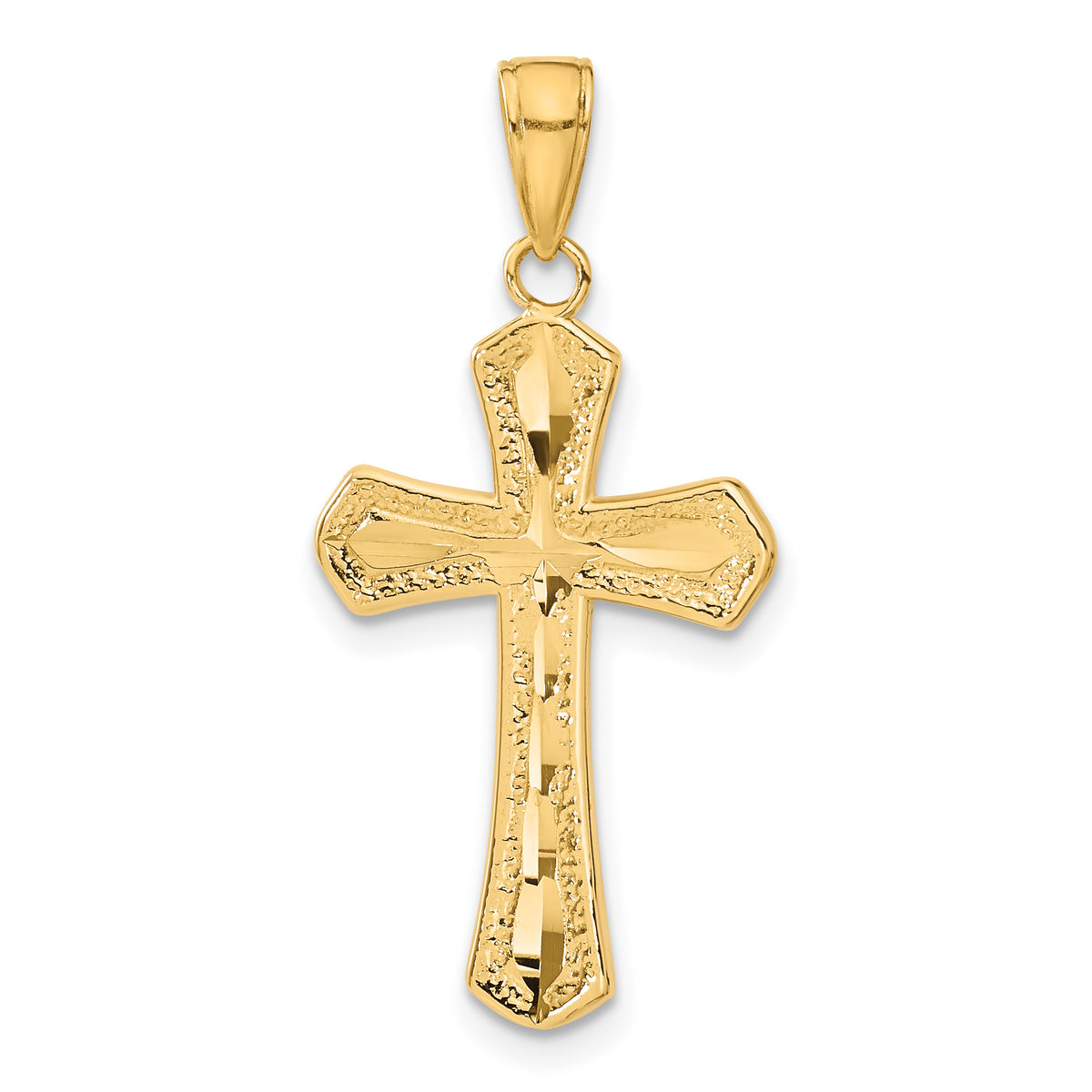 10K Diamond-cut Beveled Edges Cross Pendant