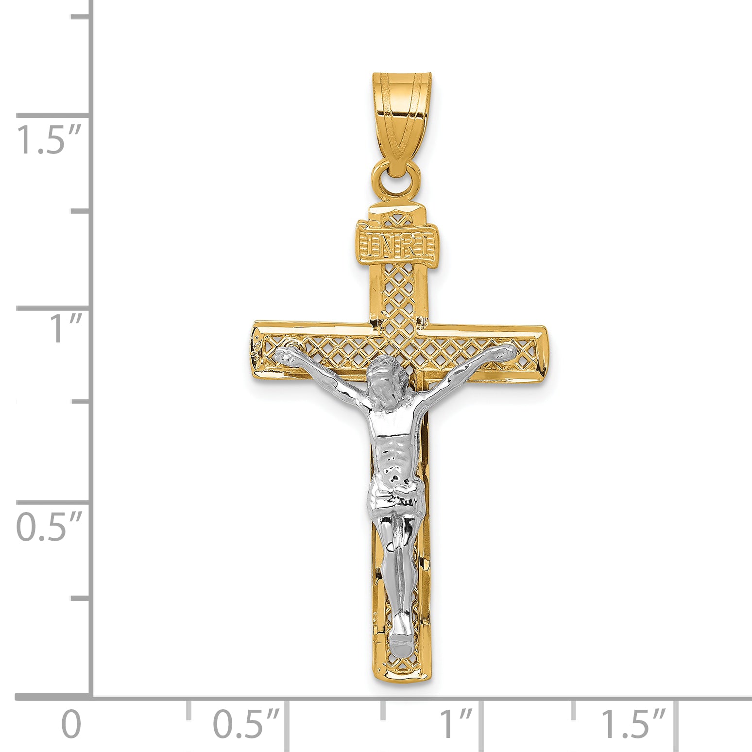 10K Two-tone D/C Large Block Lattice Cross w/Crucifix Pendant