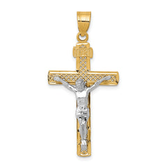 10K Two-tone D/C Large Block Lattice Cross w/Crucifix Pendant