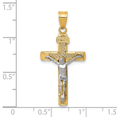 10K Two-tone D/C Medium Block Lattice Cross w/Crucifix Pendant