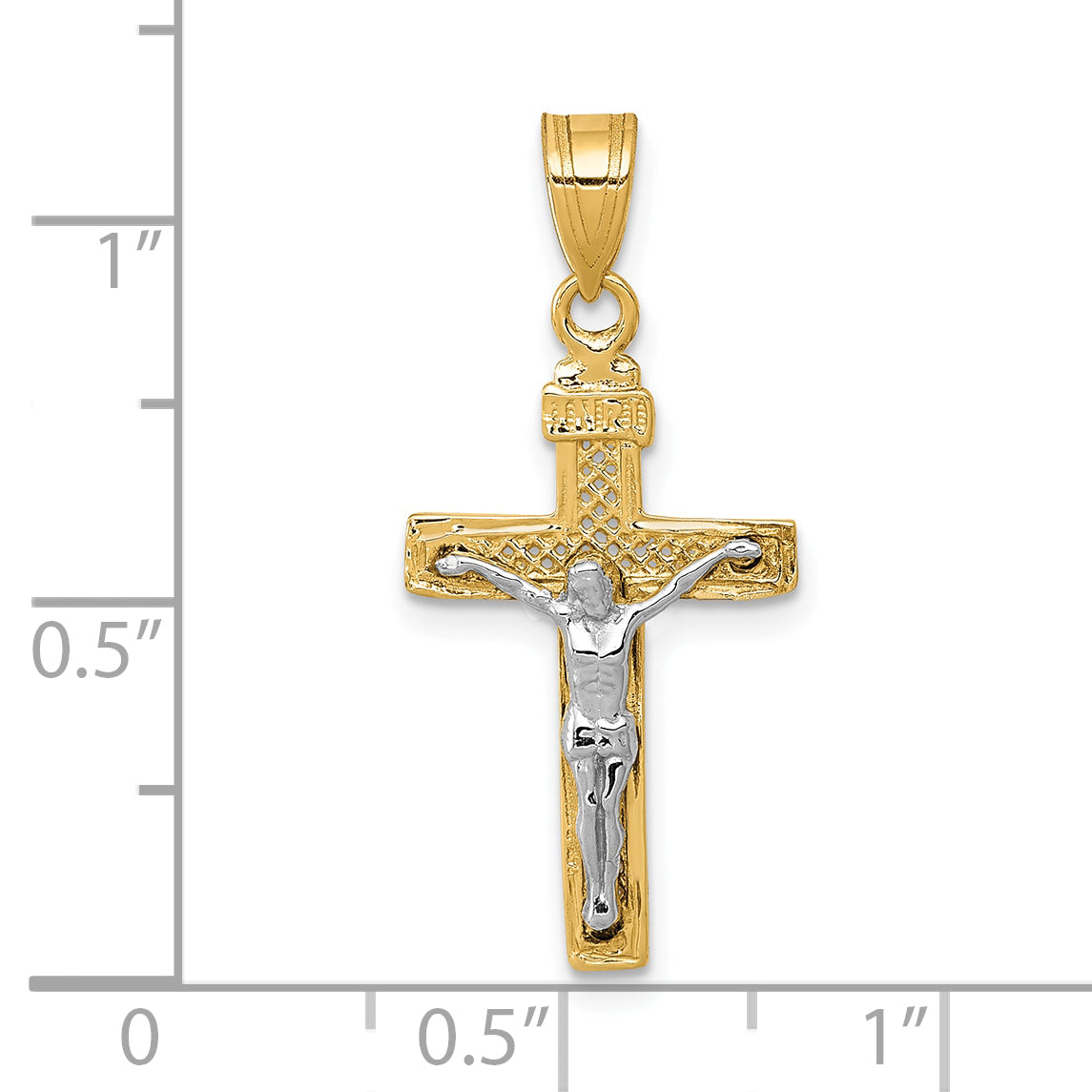 10K Two-tone D/C Small Block Lattice Cross w/Crucifix Pendant