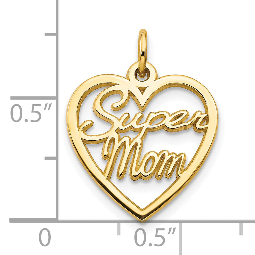 10K Gold Super Mom Charm with Polished Finish for Elegant Gifts