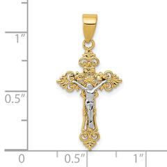 10K Two-tone Small Lacey-edged INRI Crucifix Pendant