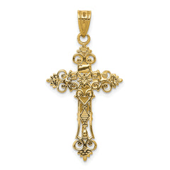 10K Two-tone Medium Lacey-edged INRI Crucifix Pendant