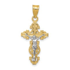 10K Two-tone Small Narrow Cross w/Crucifix Pendant