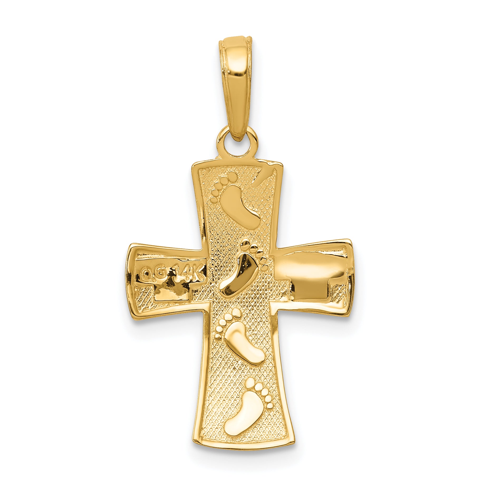 10K w/ Rhodium Cross W/Footprints Pendant