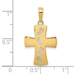 10K w/ Rhodium Cross W/Footprints Pendant