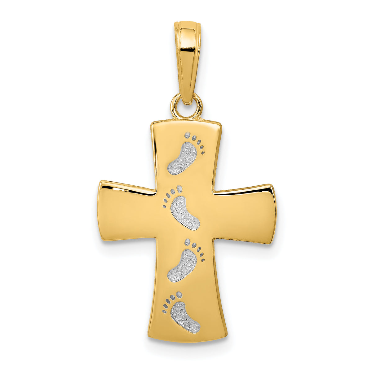 10K w/ Rhodium Cross W/Footprints Pendant