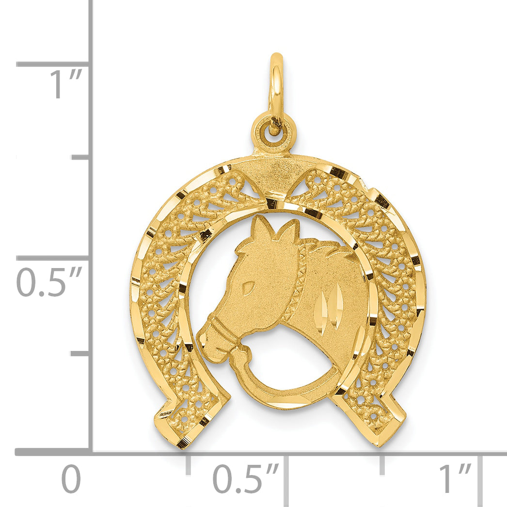 10k Solid Flat-Backed Horsehead in Horseshoe Charm