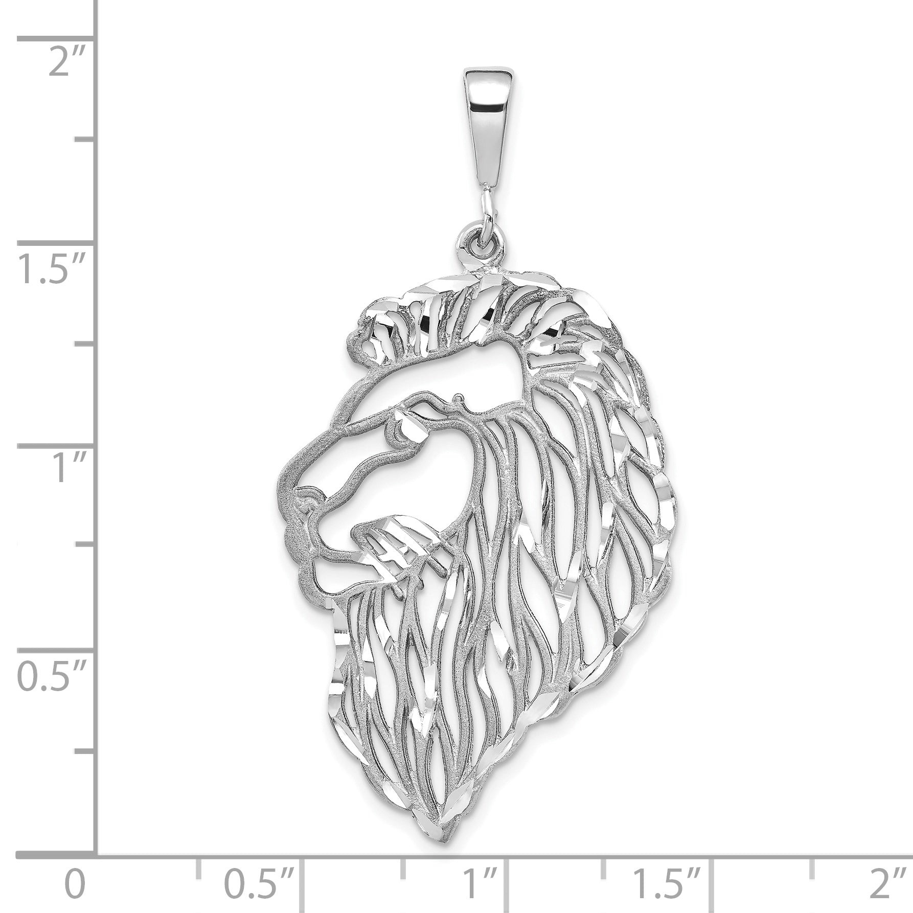 10k White Gold Solid Diamond-cut Lions Head Charm