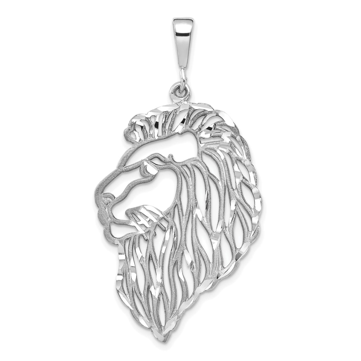 10k White Gold Solid Diamond-cut Lions Head Charm